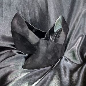 Charles Black Suede Wedge Booties
